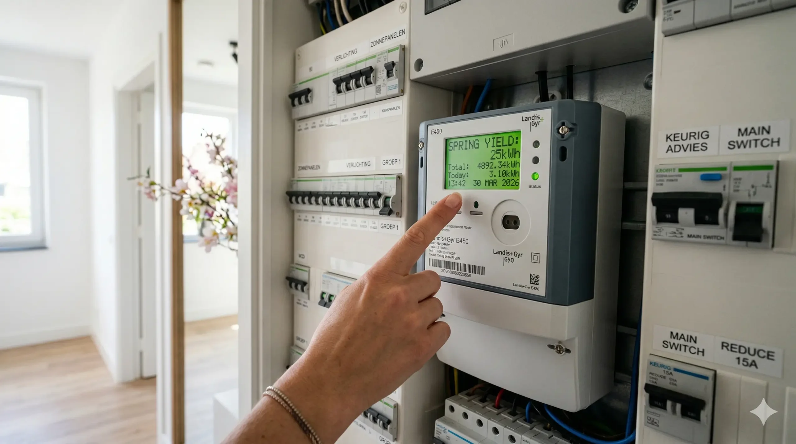Een slimme meter die de hoge opbrengst laat zien dankzij slimme voorjaarstips energie van Keurig Advies.